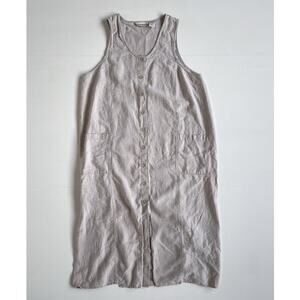 Vtg 90s EDDIE BAUER Beige Linen Button Up Sleeveless Maxi Dress / XL / Minimal